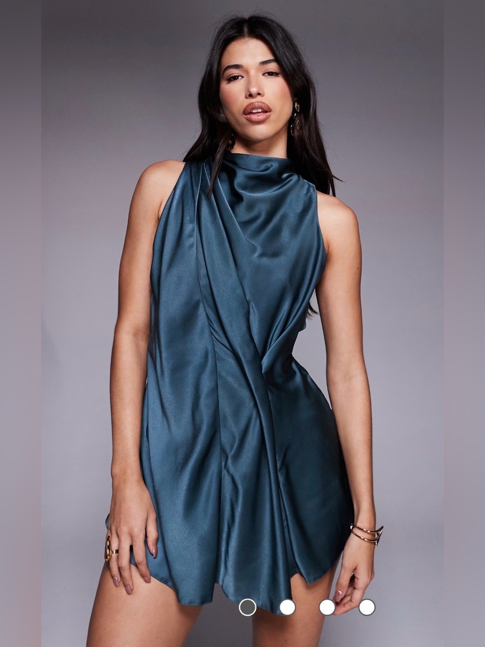 ASOS DESIGN high neck drape satin romper in teal